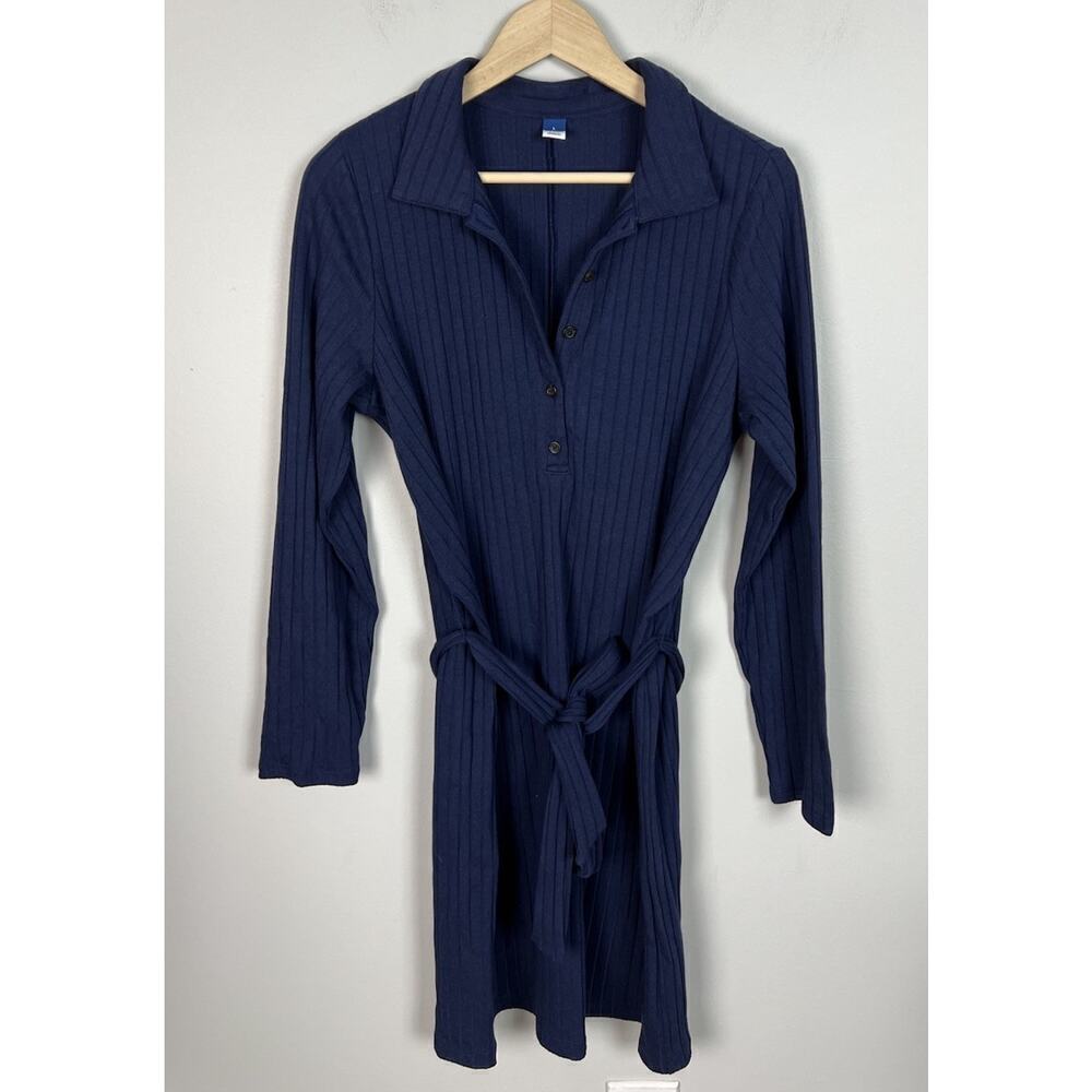 Old Navy Fitted Rib-Knit Tie-Belt Long-Sleeve Mini Polo Dress Size Large Cotton